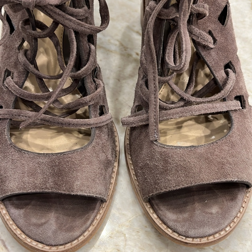 Vince Camuto | Tressa Perforated Lace-Up Heel Sandal | Taupe | Women's 8.5 - Picture 11 of 12